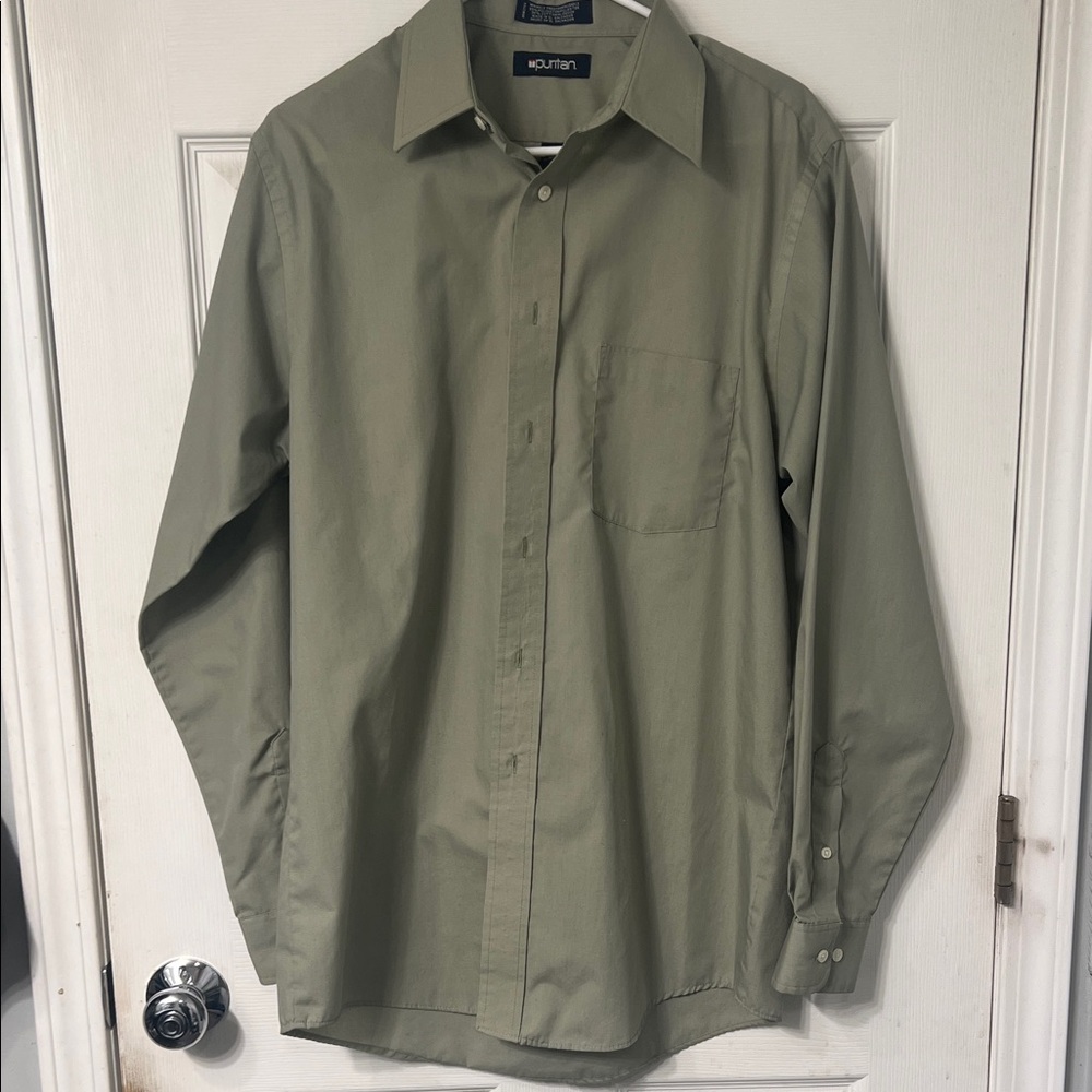 Puritan Men's Olive Green Button Up Dress Shirt